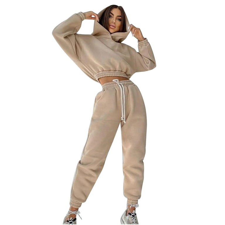 RQYYD Jogging Suits for Women - Solid Color Tracksuit Fall Winter Hoodie 2  Piece Jogging Suits with Pockets on Clearance (Pink,XXL)
