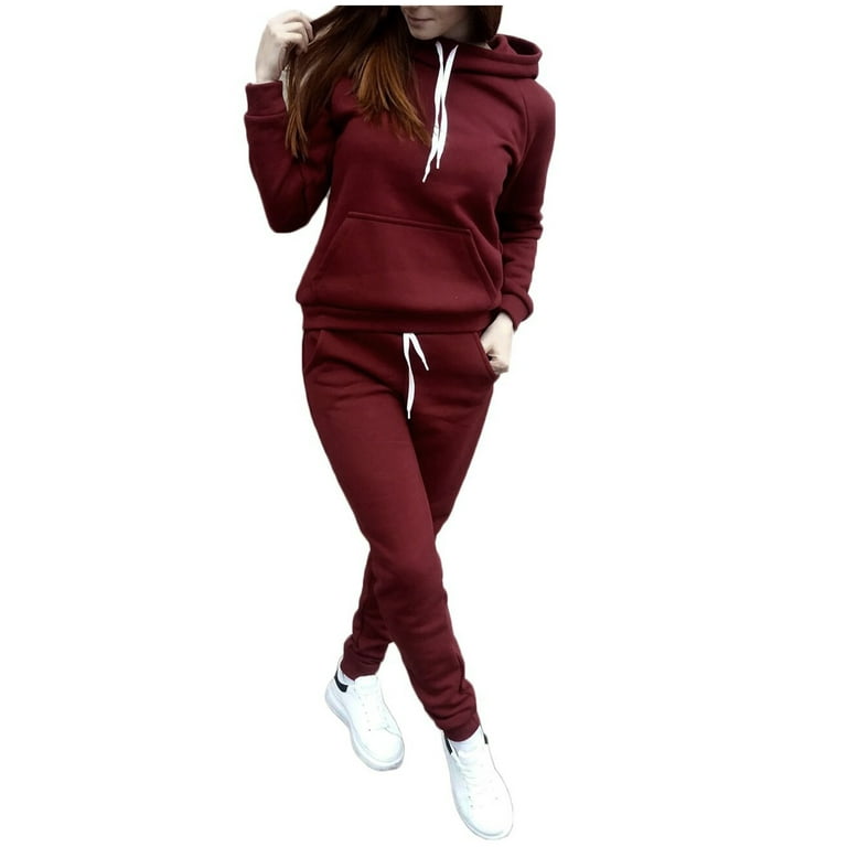 RQYYD Jogging Suits for Women Two Piece Sweatsuit Pullover Hoodie Long  Pants Tracksuit Set Sweatpants Set with Pocket on Clearance (Wine,3XL) 