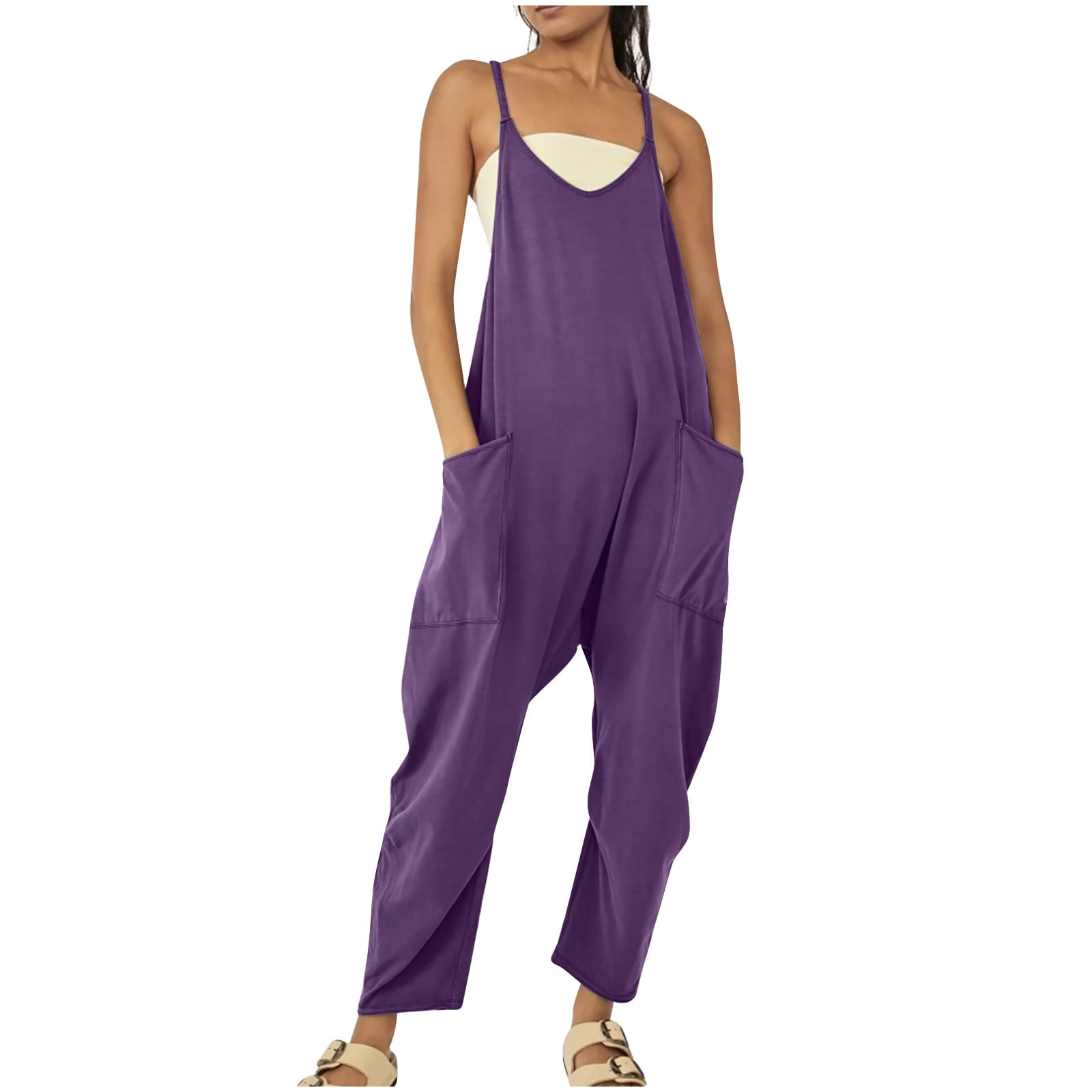 RQYYD Jumpsuits for Women Loose Fit Sleeveless Spaghetti Strap