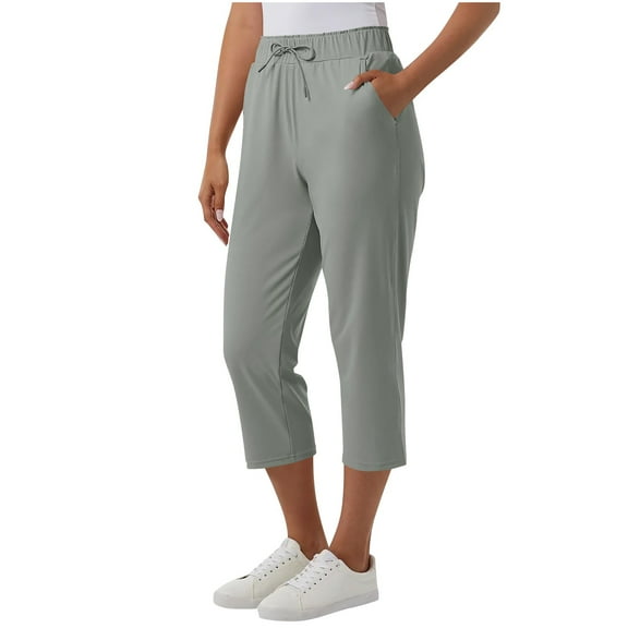 RQYYD Lightweight Capri for Women Cropped Casual Lounge Work Athletic Travel Pants with Pockets Quick Dry Summer Pants