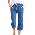 thumbnail image 1 of RQYYD Linen Capris for Women Summer Casual Loose Fit Cropped Pants Drawstring Elastic Waist Lounge Pant with Pockets, 1 of 5