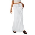 thumbnail image 1 of RQYYD Linen Flared Maxi Skirt with Back Slit Elastic Waist Drawstring Long Flowy Ankle-Length Skirt, 1 of 5