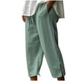 thumbnail image 1 of RQYYD Linen Petite Pants Cotton Tapered Ankle Capris Trousers Drawstring High Waist Straight Cropped Pants with Pockets, 1 of 6