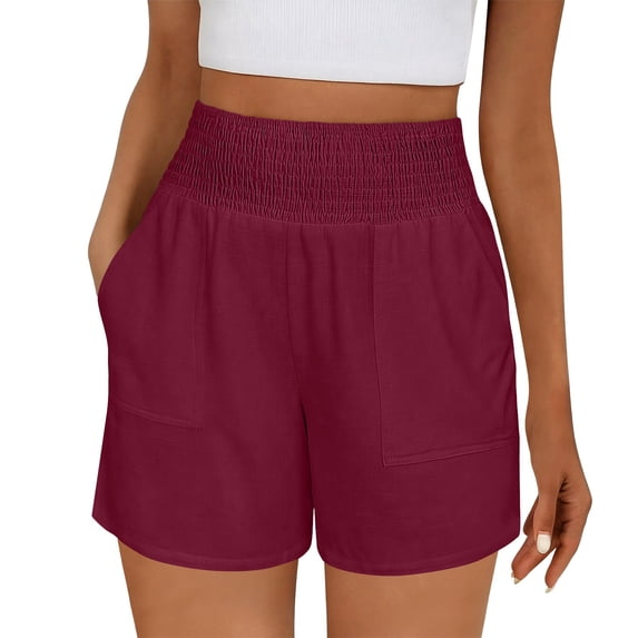 RQYYD Linen Shorts for Women Casual Summer High Waisted Wide Leg Lounge Beach Vacation Shorts with Pockets Spring