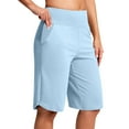 thumbnail image 1 of RQYYD Long Bermuda Shorts for Women Knee Length with Pockets High Waisted Stretch Shorts for Summer Walking Light Blue L, 1 of 7