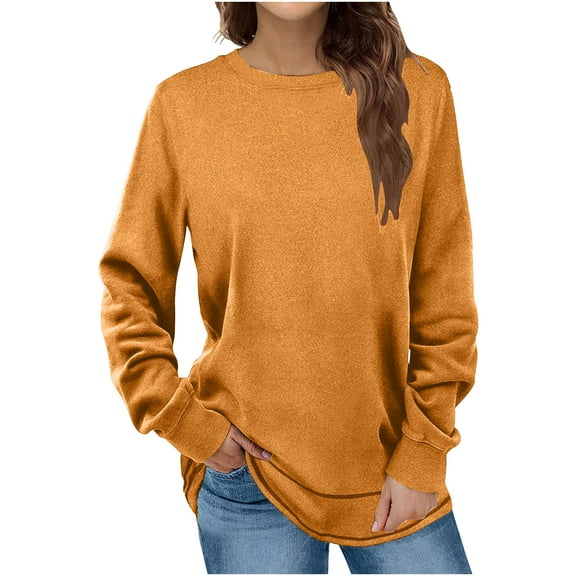 RQYYD Long Sleeve Crewneck Fleece Sweatshirt for Women Casual Solid Pullover Tops Fall Winter Tunic Tops Orange XXL