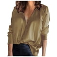 thumbnail image 1 of RQYYD Long Sleeve Shirts Tunic Blouse Top for Women Deep V Neck Tshirts Solid Color Satin Silk Loose Casual Shirt, 1 of 8