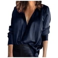 thumbnail image 1 of RQYYD Long Sleeve Shirts Tunic Blouse Top for Women Deep V Neck Tshirts Solid Color Satin Silk Loose Casual Shirt, 1 of 8