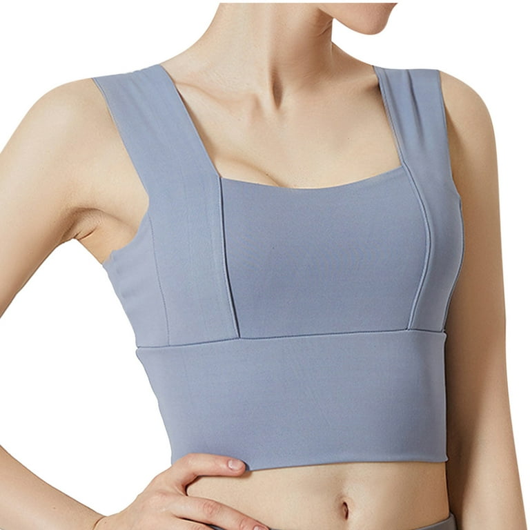 RQYYD Longline Sports Bras for Women Workout Crop Tops Padded Workout Tops  Solid Sports Bra Tank Top Light Blue S