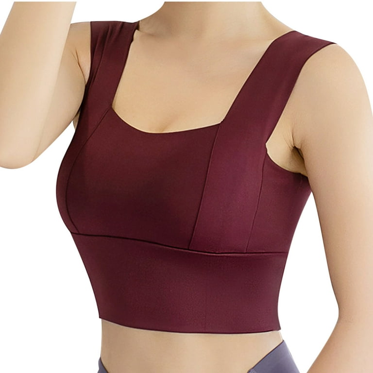 RQYYD Longline Sports Bras for Women Workout Crop Tops Padded Workout Tops  Solid Sports Bra Tank Top Red M
