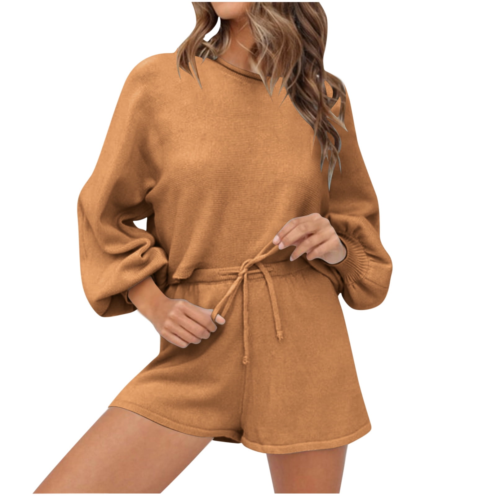 RQYYD Lounge Sets for Women 2 Piece Outfits Hoodie Short Set Oversized