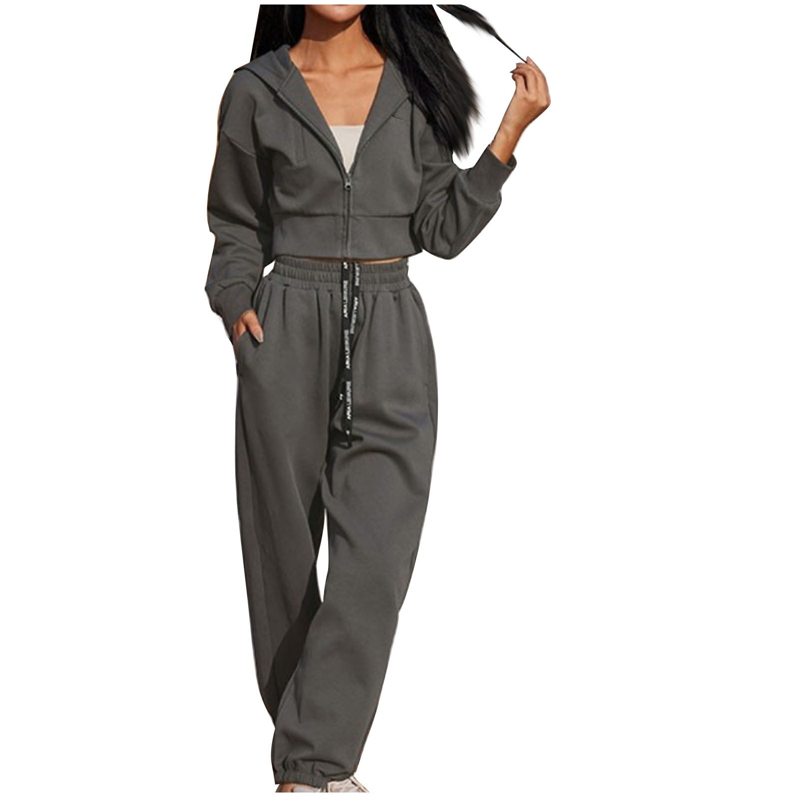 RQYYD Lounge Sets for Women 2 Piece Outfits Hoodie Sweatshirt Tracksuit  Crop Top Jogger Sweatpants Y2K Sweatsuit Set Matching Sets for Summer 