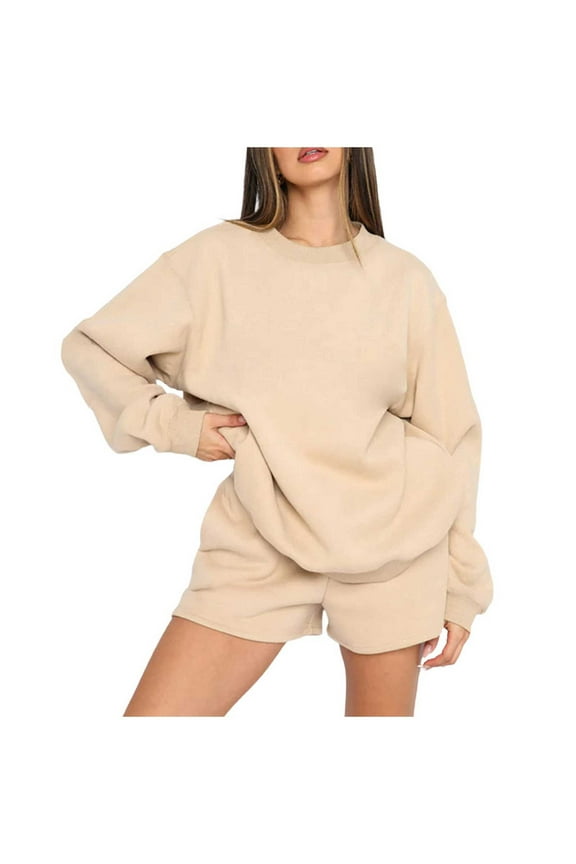 Lounge Sets for Women's Long Sleeve Top and Shorts Pullover Nightwear Lounge Pajama Set Loungewear Tracksuit Matching Sets with Pockets