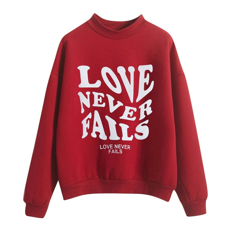 Women Vintage Red Letter Print Oversized Crewneck Sweatshirt Loose