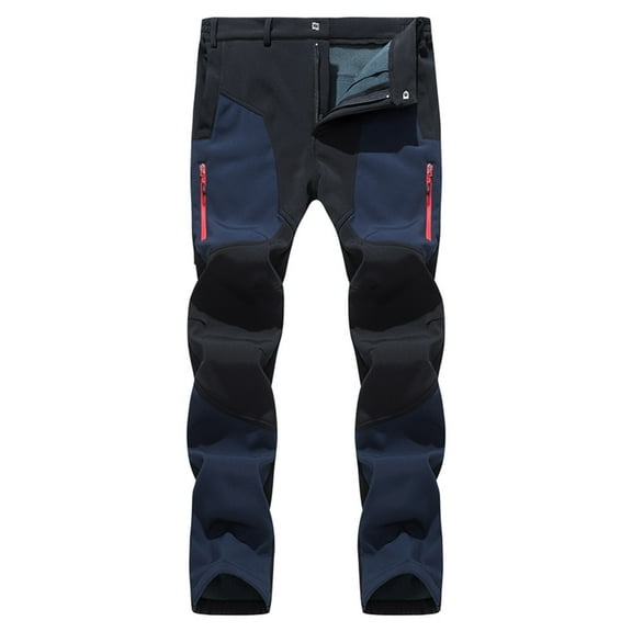 RQYYD Men's Outdoor Hiking Pants Waterproof Quick Dry Lightweight Fleece Lined Winter Cargo Pants Dark Blue L