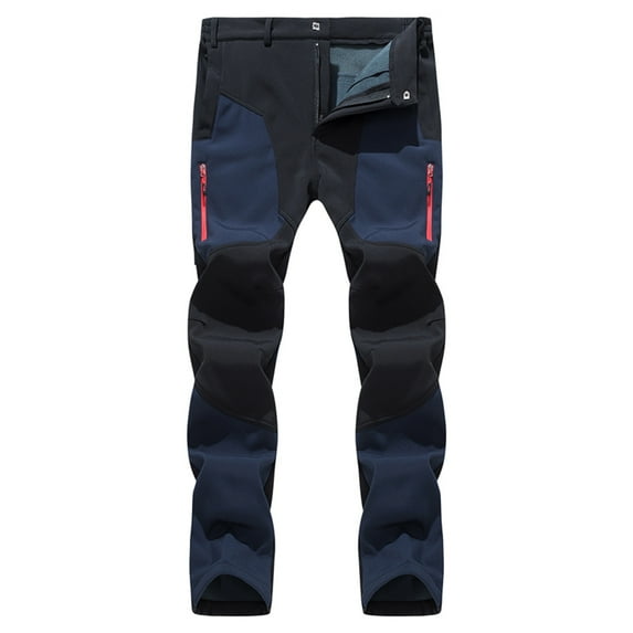 RQYYD Men's Outdoor Hiking Pants Waterproof Quick Dry Lightweight Fleece Lined Winter Cargo Pants Dark Blue XL