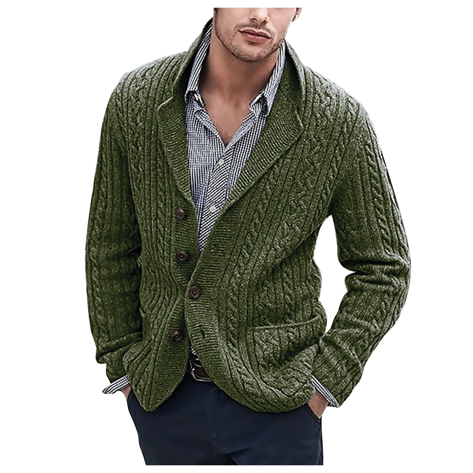 RQYYD Mens Cardigan Sweaters Mens Cable Knit Cardigan Sweater Shawl
