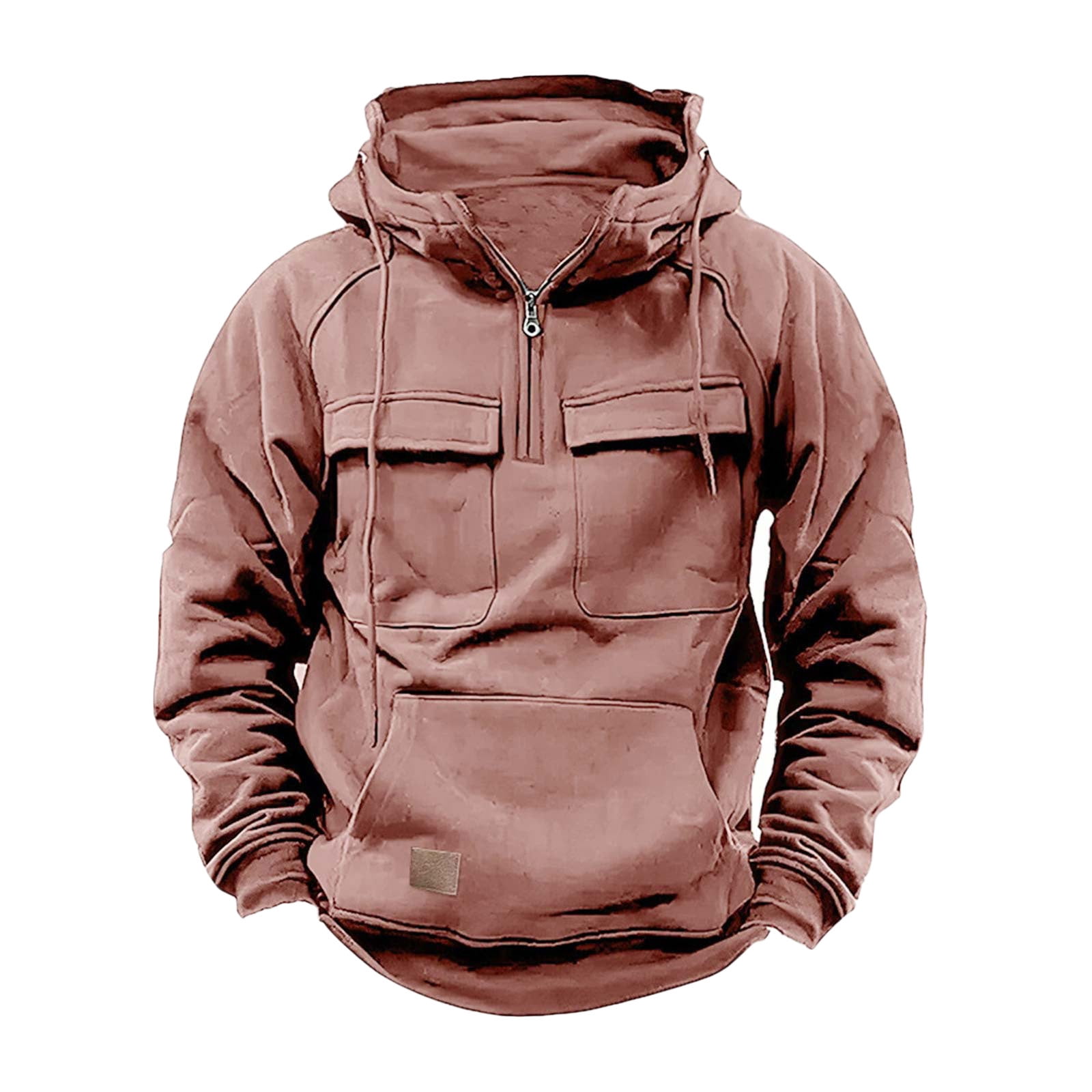 Rqyyd Mens Hoodies Men Tactical Sweatshirt Quarter Zip Cargo Pullover Hoodies Workout Gym Sports 2996