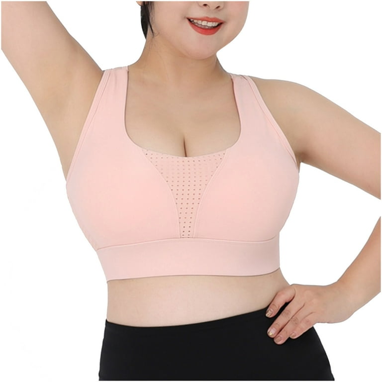 RQYYD Mesh Open Back Plus Size Sports Bras for Women Racerback Padded Yoga  Crop Tank Top Pink XL