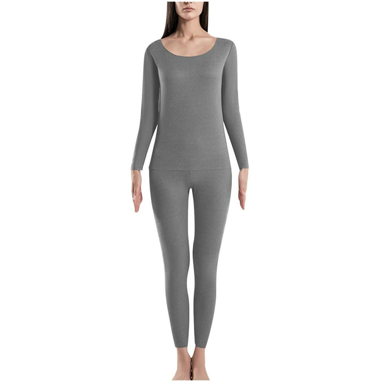 RQYYD On Clearance Thermal Underwear Sets for Women Long Johns Base Layer  Stretch Soft Long-Sleeve Crew Neck Thermal Top and Bottom Set for Winter  Gray XXL 