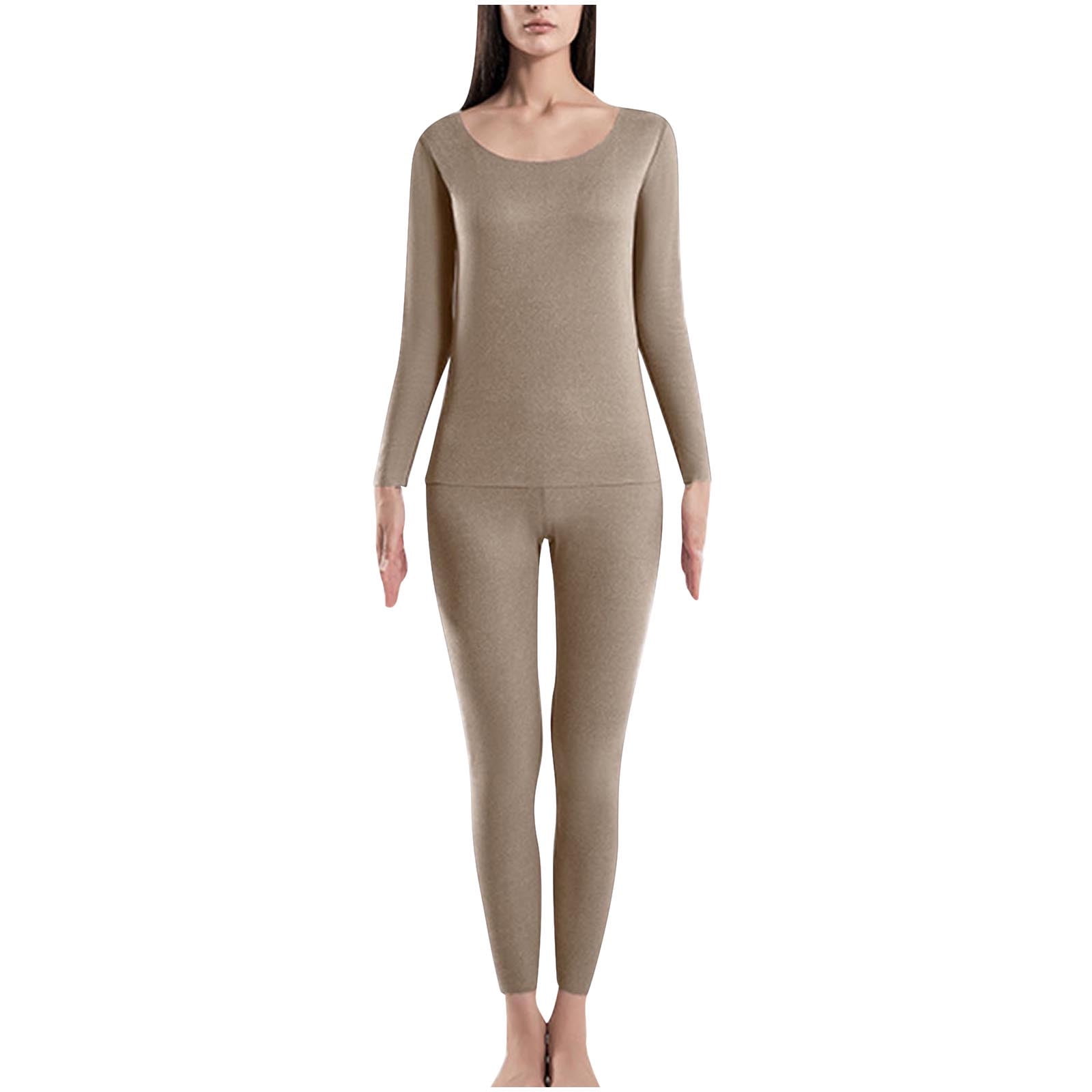 Merdia Thermal Underwear Long Johns Base Layer for Women Stretch Soft Thermal  Top and Bottom Set Medium Size with Light Beige color at  Women's  Clothing store