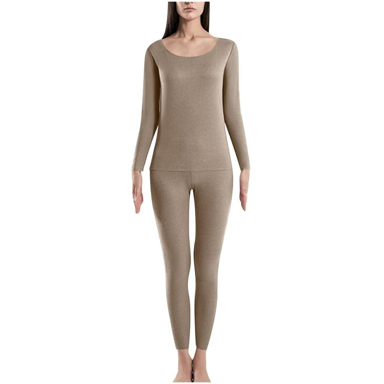 RQYYD On Clearance Thermal Underwear Sets for Women Long Johns Base Layer  Stretch Soft Long-Sleeve Crew Neck Thermal Top and Bottom Set for Winter
