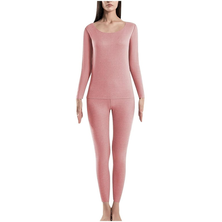 RQYYD On Clearance Thermal Underwear Sets for Women Long Johns Base Layer  Stretch Soft Long-Sleeve Crew Neck Thermal Top and Bottom Set for Winter  Pink XXL 