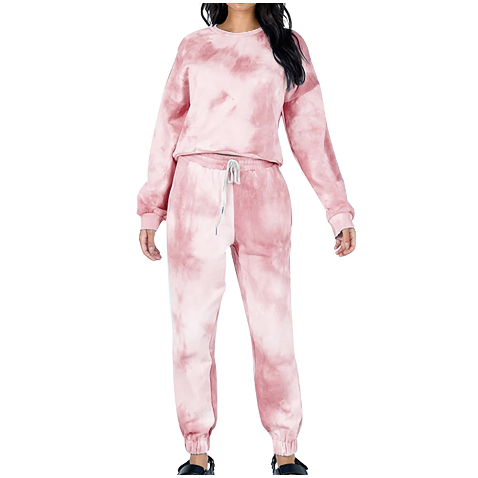 RQYYD On Clearance Women 2 Piece Tie Dye Sweatsuit Set Long