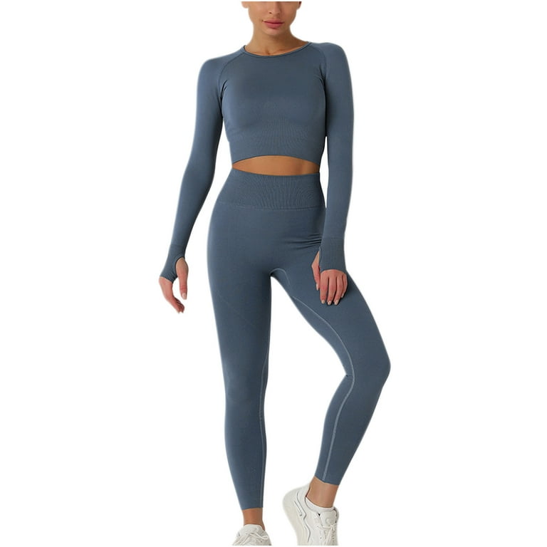RQYYD On Clearance Workout Sets for Women High Waist Seamless Cute Yoga  Leggings Workout Sets Long Sleeve Crewneck Knit 2 Piece Gym Clothes Dark  Gray L 