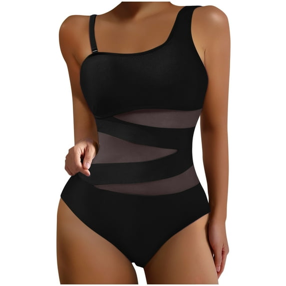 RQYYD One Piece Swimsuit Women's Sexy One Piece Bathing Suits One Shoulder Swimsuits Slimming Mesh Swimwear Swimming Suit for Women