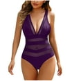 thumbnail image 1 of RQYYD One Piece Swimsuit Women's Tummy Control Swimsuits Mesh Sexy One Piece Bathing Suits Slimming V Neck Swimwear, 1 of 3