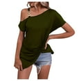 thumbnail image 1 of RQYYD One Shoulder Tops for Womens Asymmetrical Metal Strap Batwing Short Sleeve T Shirts Summer Casual Pleated Tunic Blouse(Green,XXL), 1 of 7