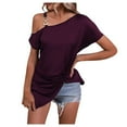 thumbnail image 1 of RQYYD One Shoulder Tops for Womens Asymmetrical Metal Strap Batwing Short Sleeve T Shirts Summer Casual Pleated Tunic Blouse(Purple,3XL), 1 of 6