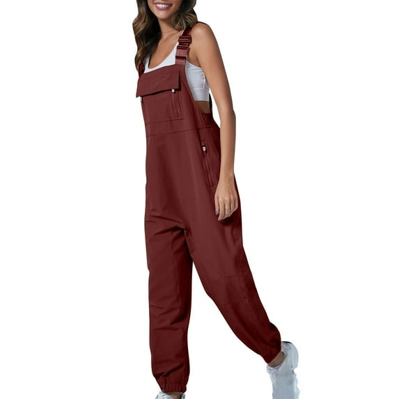 RQYYD Overalls for Women Casual Wide Leg Jumpsuits Summer Linen Jumpsuit with Pockets Loose Fit Sleeveless Overall