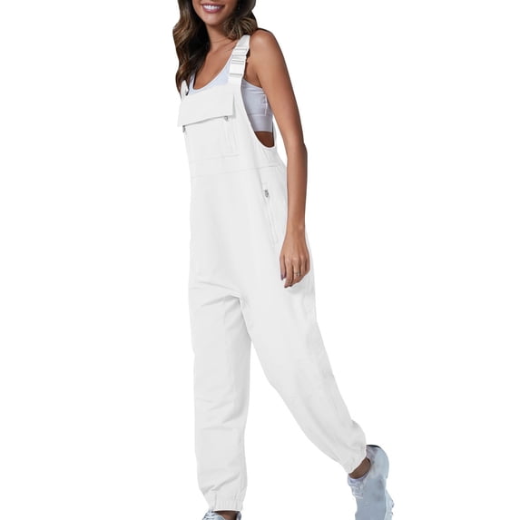 RQYYD Overalls for Women Casual Wide Leg Jumpsuits Summer Linen Jumpsuit with Pockets Loose Fit Sleeveless Overall