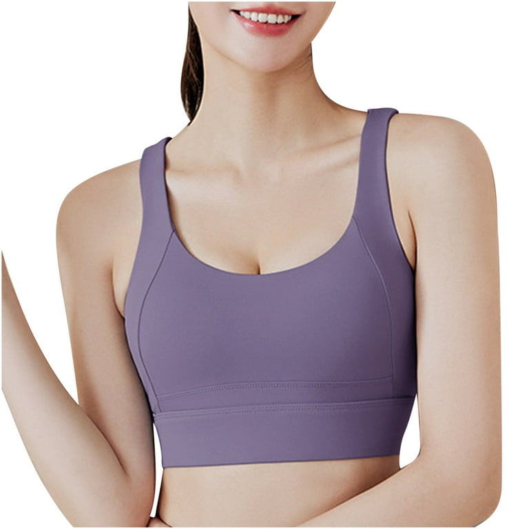 RQYYD Padded Sports Bra for Women Solid Criss Cross Back Strappy Yoga Bra  Medium Support Fitness Workout Bras Purple L