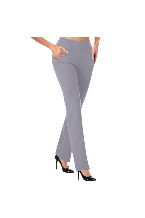 Petite Pants for Women High Waist Business Casual Work Pants with Pockets Stretch Elastic Yoga Office Flare Trousers Pants