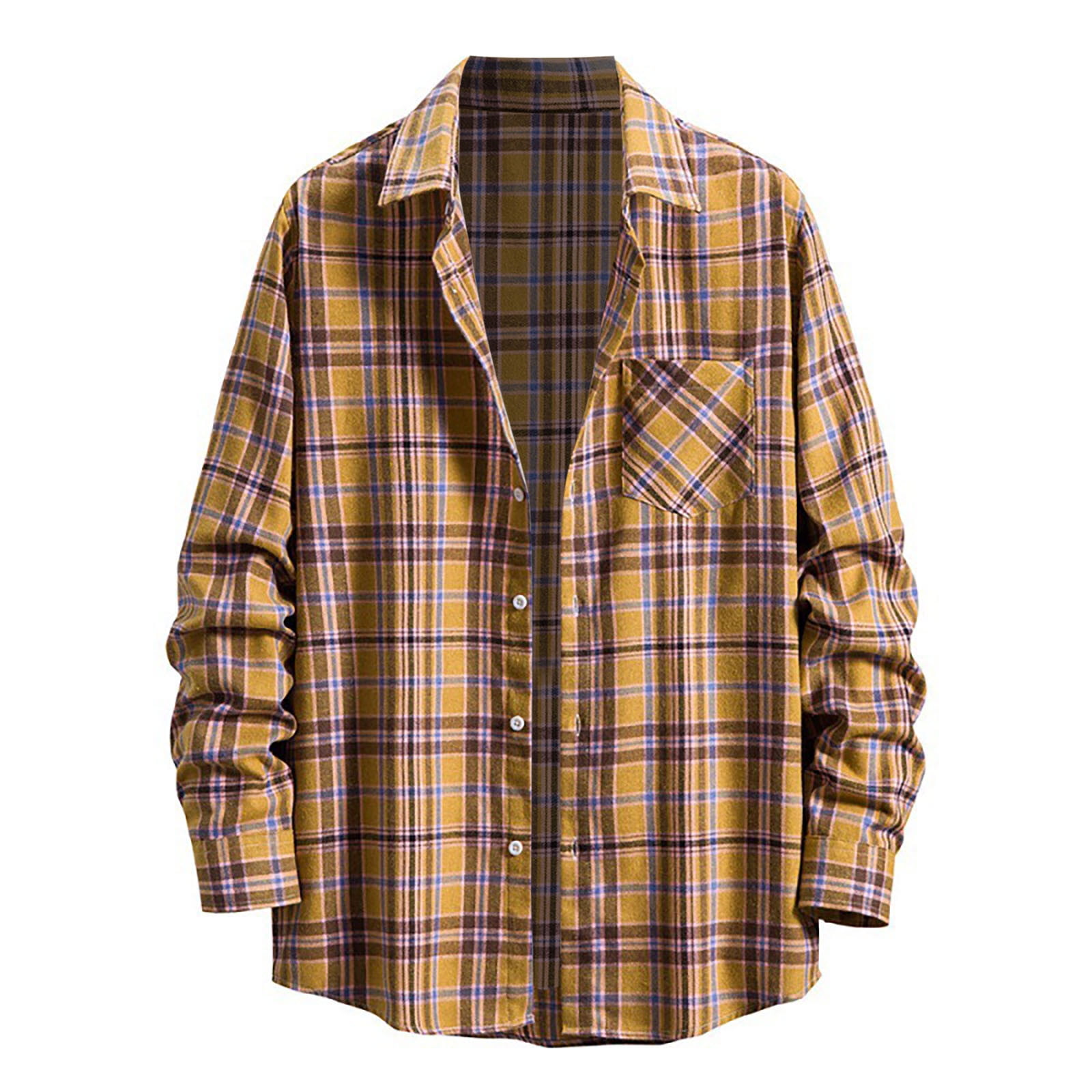 RQYYD Plaid Shirt for Mens Long Sleeve Button-Down Plaid Shirts Casual ...