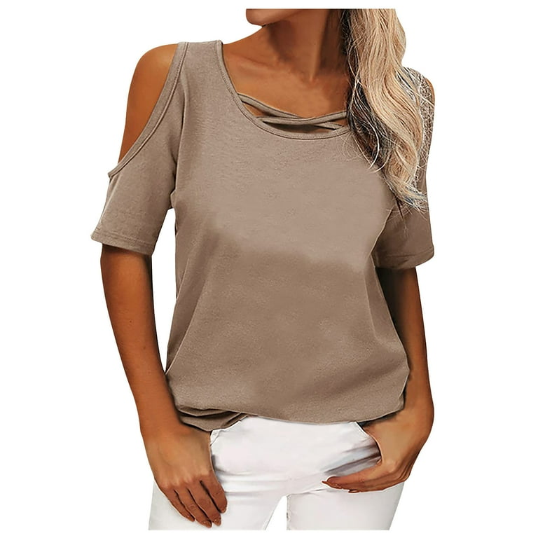 RQYYD Plus Size Cold Shoulder Tops for Women s Casual Criss Cross