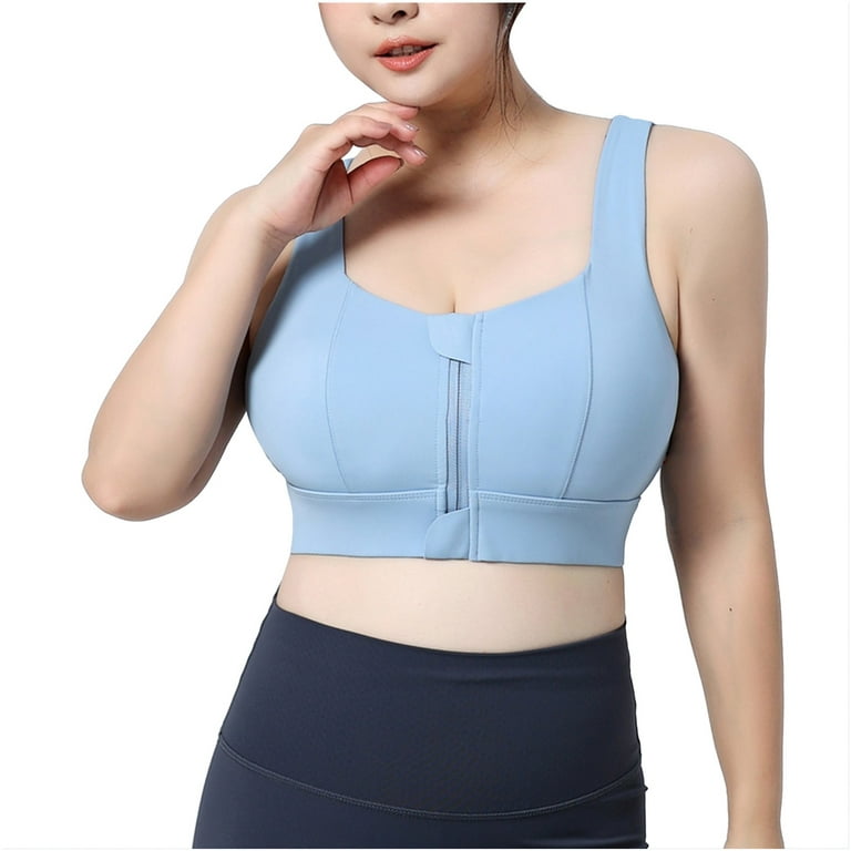 RQYYD Plus Size Sports Bras for Women Zip Front Sports Bra X-Back Fitness  Yoga Tank Tops Compression Bra High Impact for Running Blue 4XL