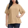 thumbnail image 1 of RQYYD Plus Size Tops for Women Double Layer Ruffle Sleeve Blouses Crew Neck Casual Flowy Tunic Tops, 1 of 7