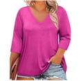 thumbnail image 1 of RQYYD Plus Size Tops for Women V Neck 3/4 Sleeve T Shirts Casual Loose Fit Tunic Blouses for Fall Summer, 1 of 6