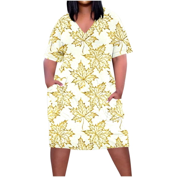 RQYYD Plus Size Tshirt Dress for Women Floral Print High Waist Soft Comfy Casual Fit City Walk Sundress with Pockets