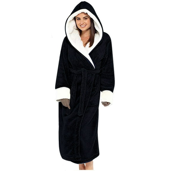 RQYYD Plush Robes for Women, Womens Robe Long, Fuzzy Fluffy Soft Warm Fleece Hooded Bathrobe