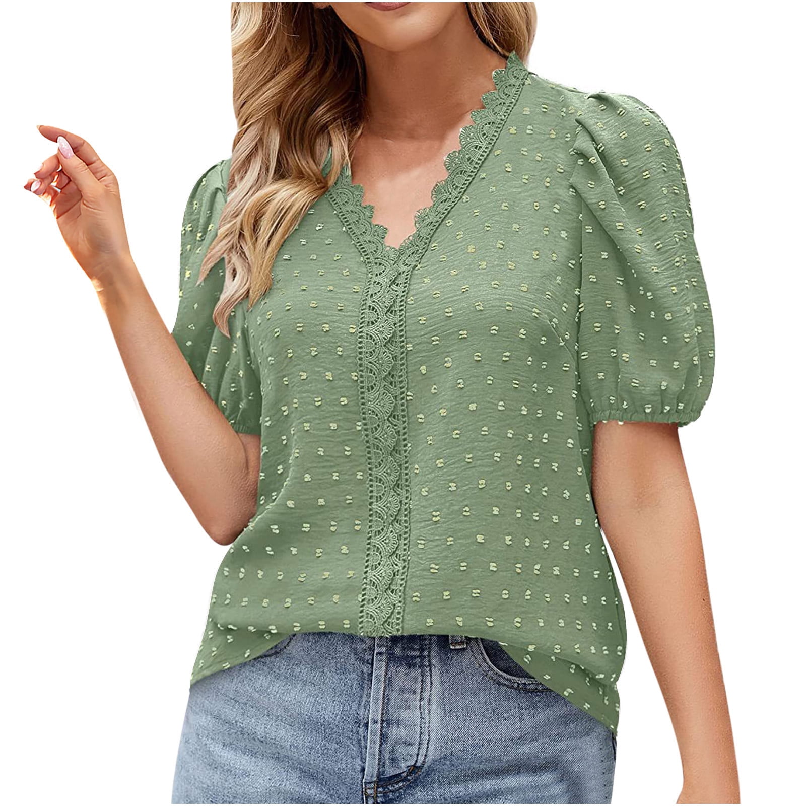 RQYYD Puff Short Sleeve Chiffon Tops for Womens Summer