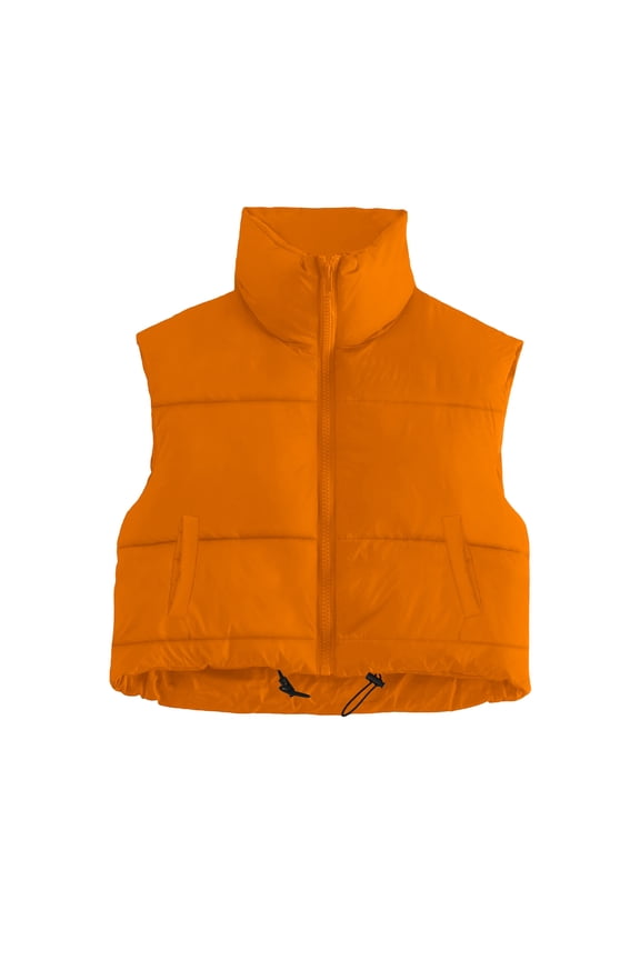 Puffer Vest Women Cropped Fall Winter Outerwear Puffy Quilted Top Jacket Coat Gilet Sleeveless Full Zip Up