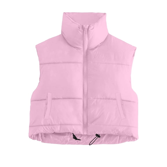 RQYYD Puffer Vest Women Cropped Fall Winter Outerwear Puffy Quilted Top Jacket Coat Gilet Sleeveless Full Zip Up