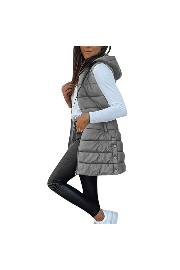 Puffer Vest Women Winter Warm Long Quilted Sleeveless Jackets with Pockets Fall Fashion Zip Up Puffy Coat Outerwear