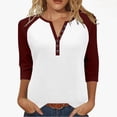 thumbnail image 1 of RQYYD Quarter Length Sleeve Tops for Women 3/4 Length Sleeve Crew-Neck T Shirts Color Block Casual Cotton Womens Tops, 1 of 7