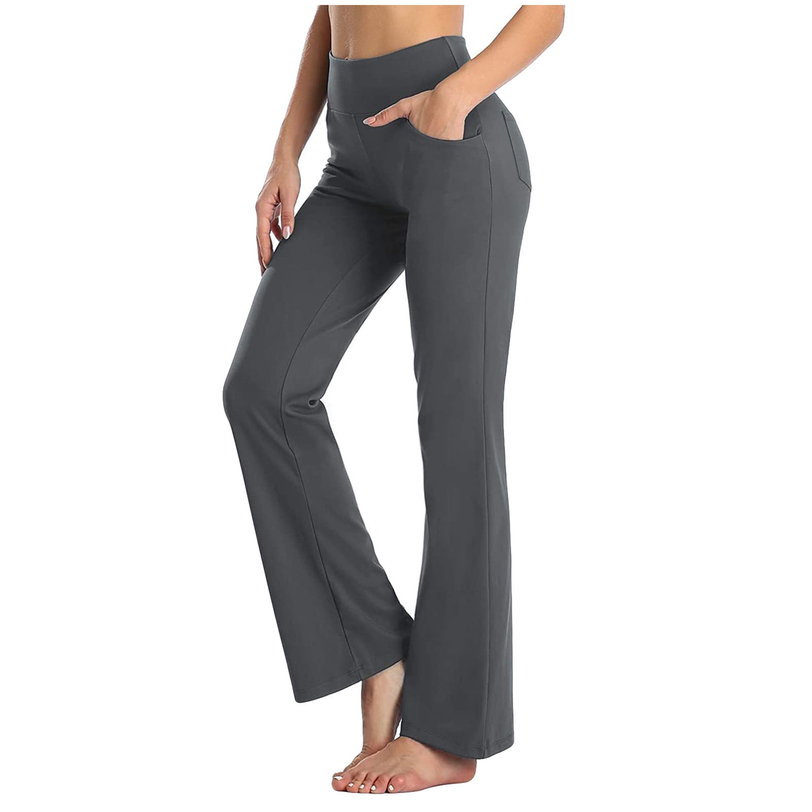 RQYYD Clearance Capri Pants for Women Wide Leg Yoga Pants with Pockets High  Waist Casual Dress Crop Pants(Gray,XXL)